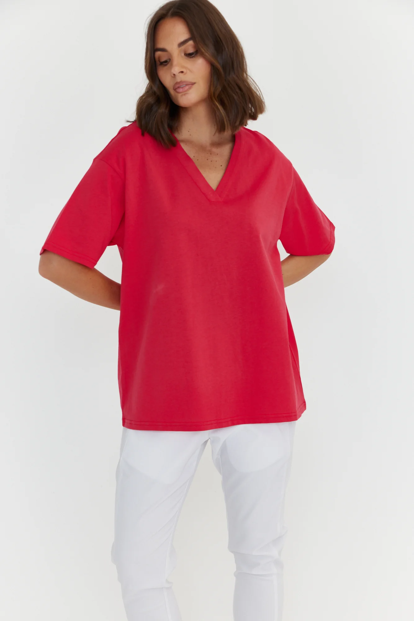 NIX V-Neck T-Shirt Strawberry Red - Image 5
