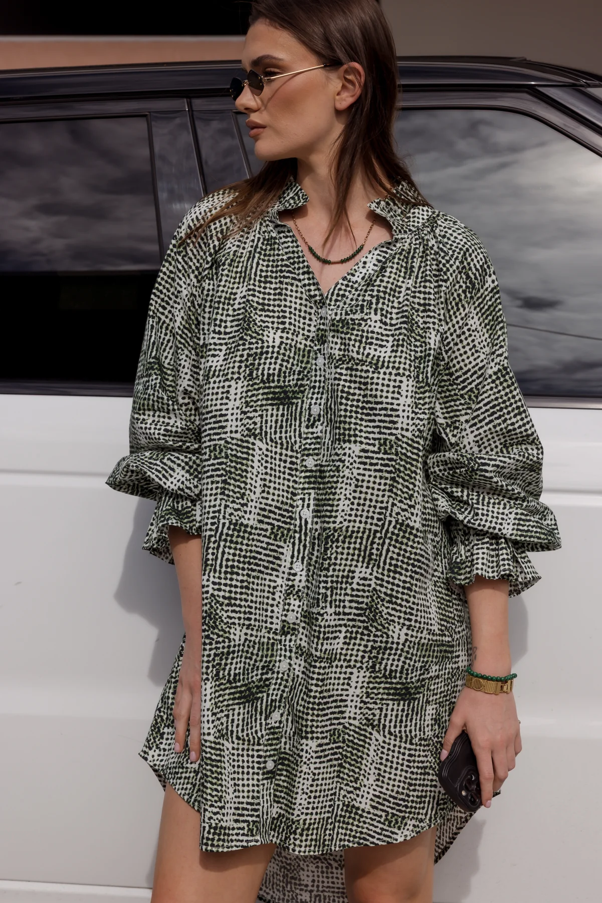 OLLIE Dress Emerald Textured Print