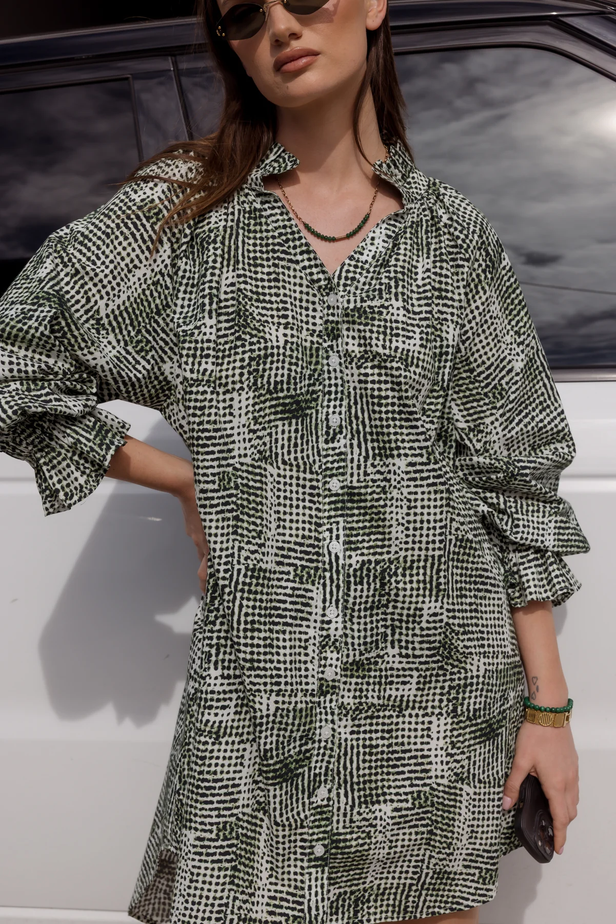 OLLIE Dress Emerald Textured Print - Image 2