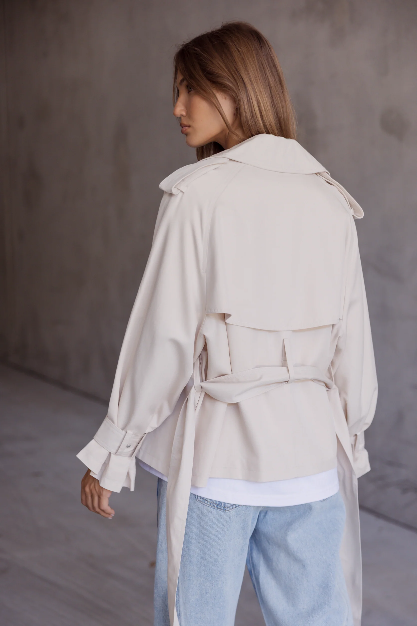 SOREN Soft Cropped Trench Light Stone - Image 2